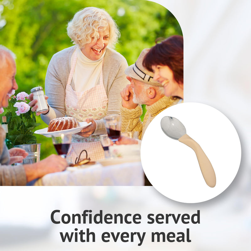 Homecraft Angled Caring Cutlery, Arthritis Aids, For Weak Grip, Easy Grip Eating Utensils for Elderly or Disabled, Right Handed Spoon, Ivory, 1 count