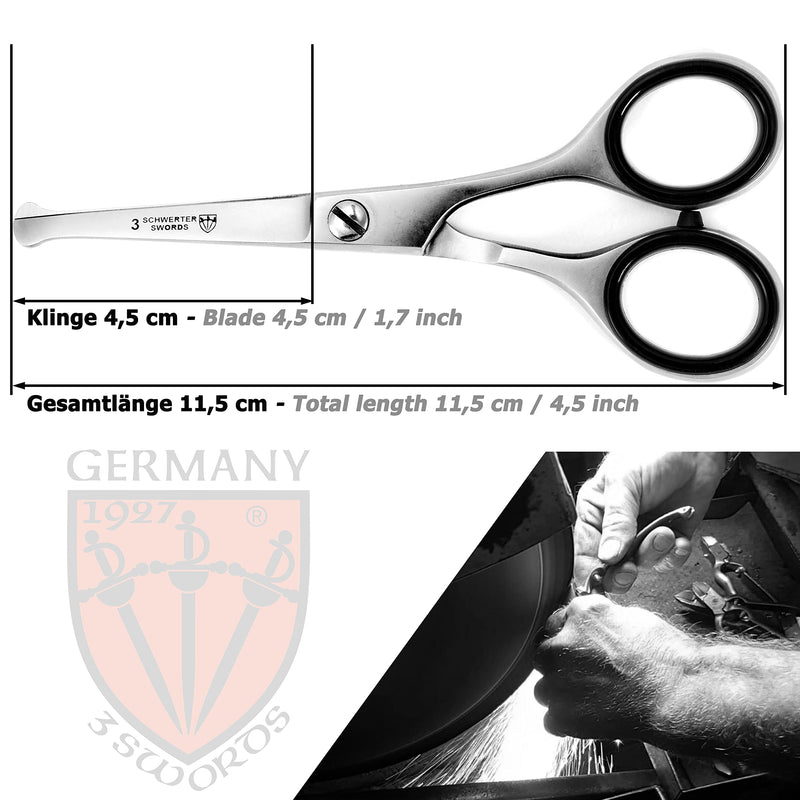3 Swords Germany – professional NOSTRIL NOSE and EAR HAIR SCISSORS trimmer, stainless steel, straight blade rounded tip with black case for men and women Nose / Ear Scissors