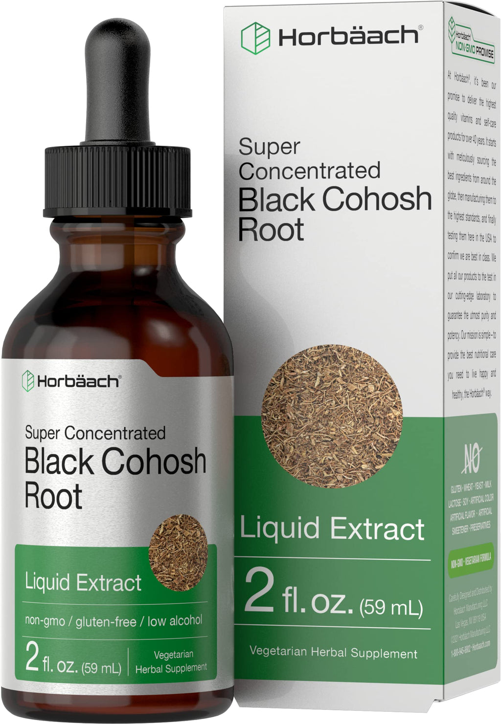 Horbäach Black Cohosh Root Tincture | 2 fl oz | Vegetarian Liquid Extract | Non-GMO, Gluten Free Herbal Supplement