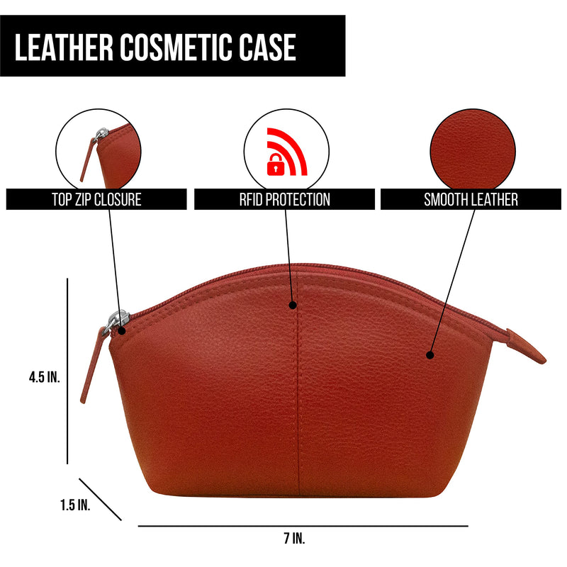 ili New York Leather Genuine Cosmetic Pouch wiht RFID Protection - Black & Red