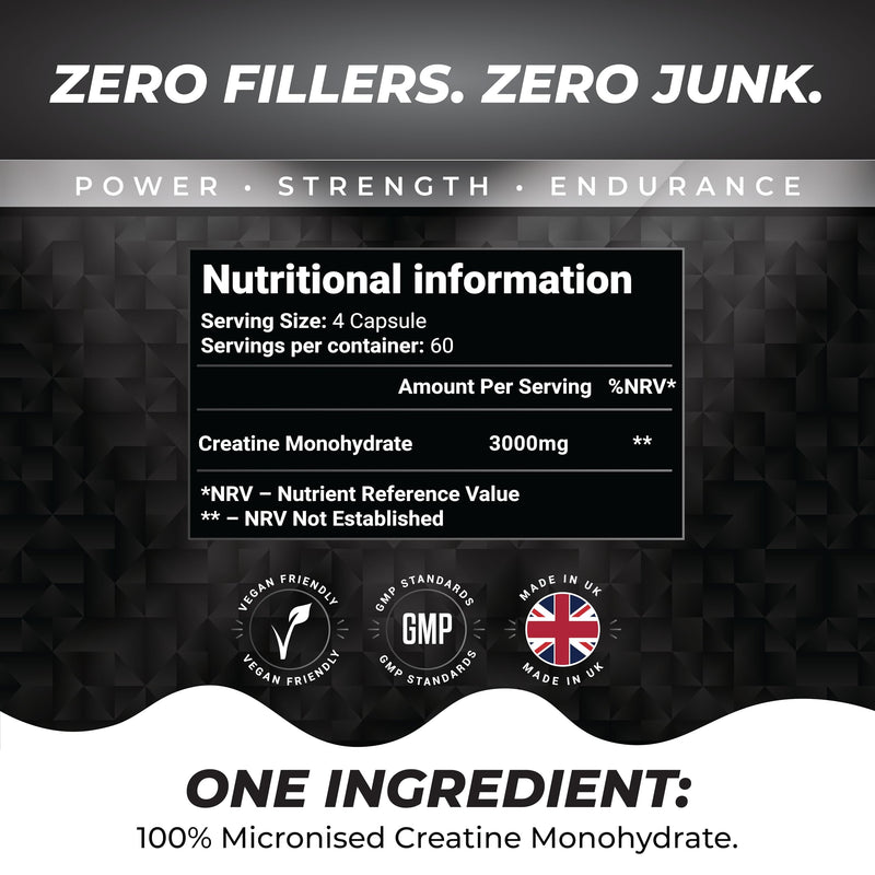 Creatine Monohydrate 240 Vegan Capsules – 3000mg per Serving | High Strength Pure Micronised Creatine | Muscle Strength, Power & Endurance - Made in UK by Shivay Herbals 240 Capsules