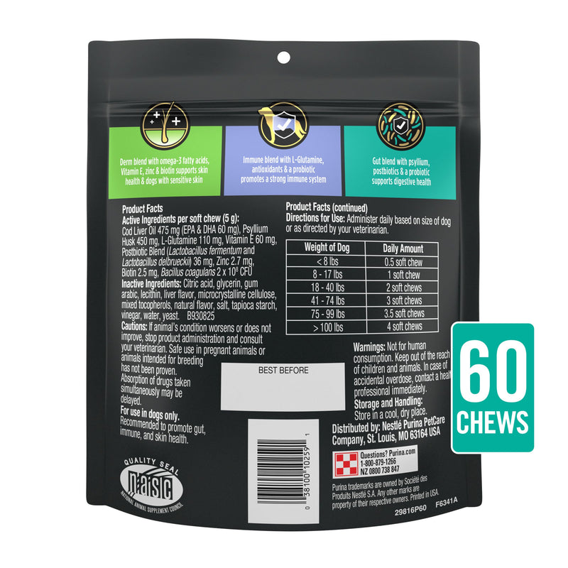 Purina Pro Plan Veterinary Supplements Multi Care Dog Supplements, Skin, Gut, and Immune Support for Dogs 60 Count (Pack of 1)