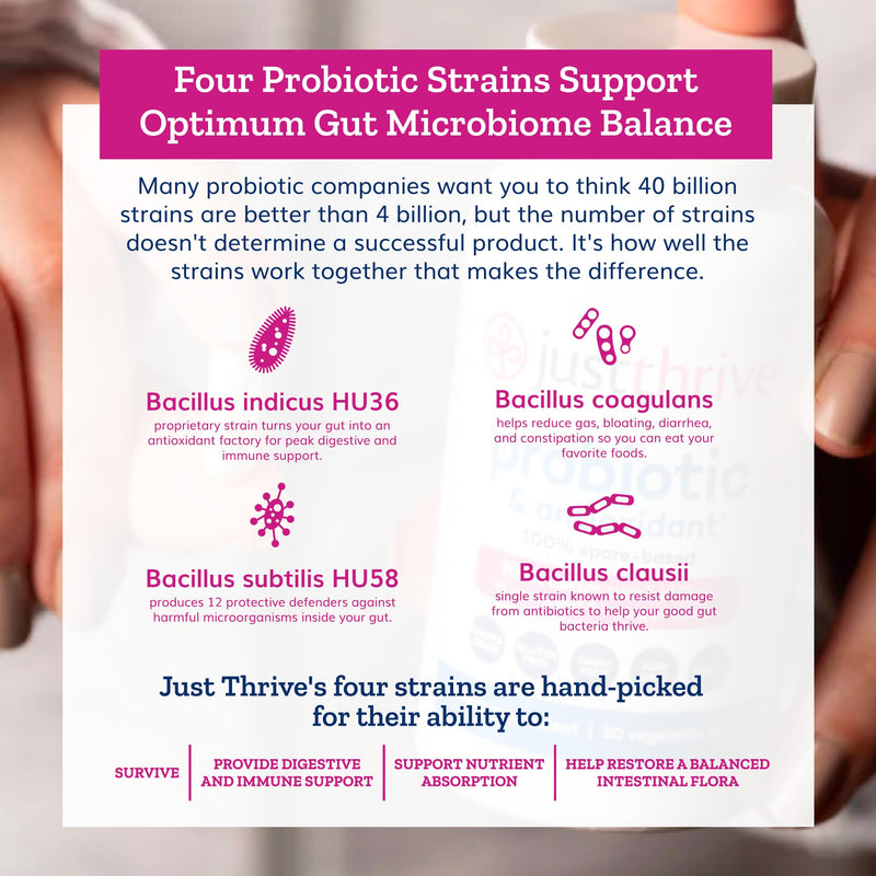 [Australia] - Just Thrive Probiotic & Antioxidant Supplement - 100% Spore-Based Digestive and Immune Support - Gluten Free, 30 Caps 30 Count (Pack of 1) 