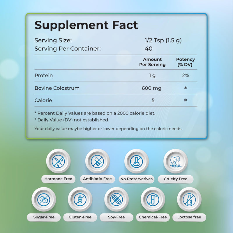 Wellness Extract Bovine Colostrum Powder Rich in Protein & Lactoferrin- The True Certified Supplement for Immune Support, Gut Health, Muscle Growth - 60g 60g (pack of 1)