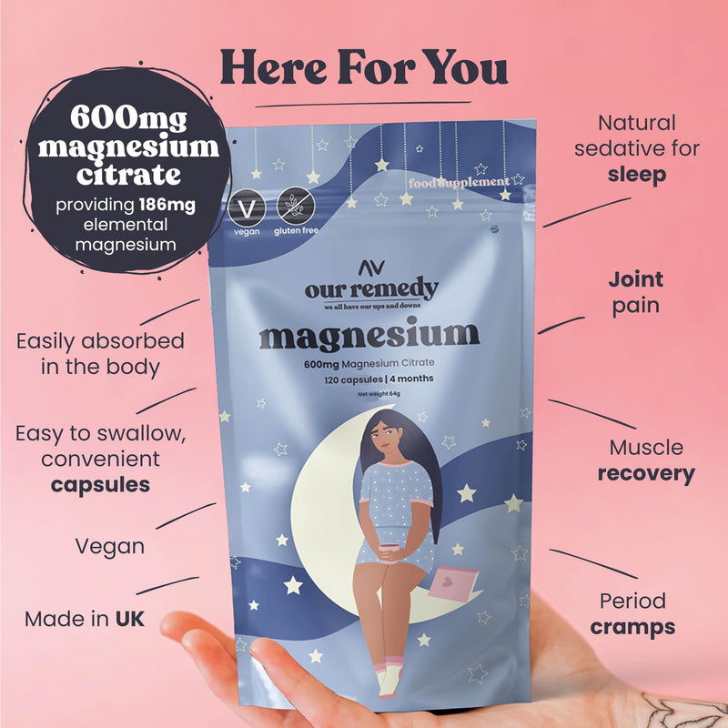 120-Count of 600mg Magnesium Citrate Capsules for Women — Made for Fast & Effective Absorption — Helps with Menopause, Relaxation, Joint Health, and Good Night's Sleep — Women's Owned and Made in UK 120 count