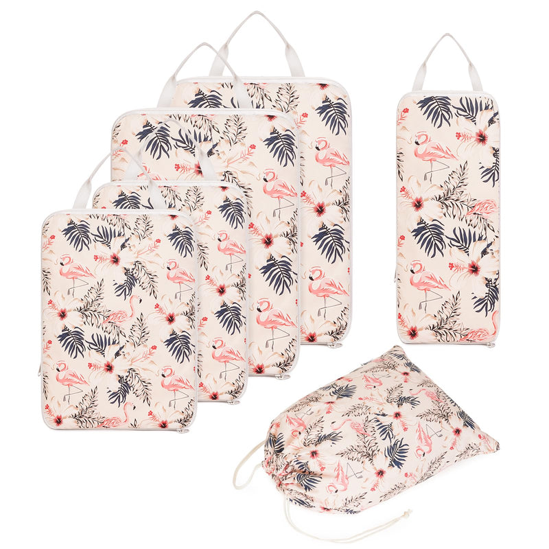 Narwey Small Hanging Travel Toiletry Bag with 6 Set Compression Checkered Packing Cubes