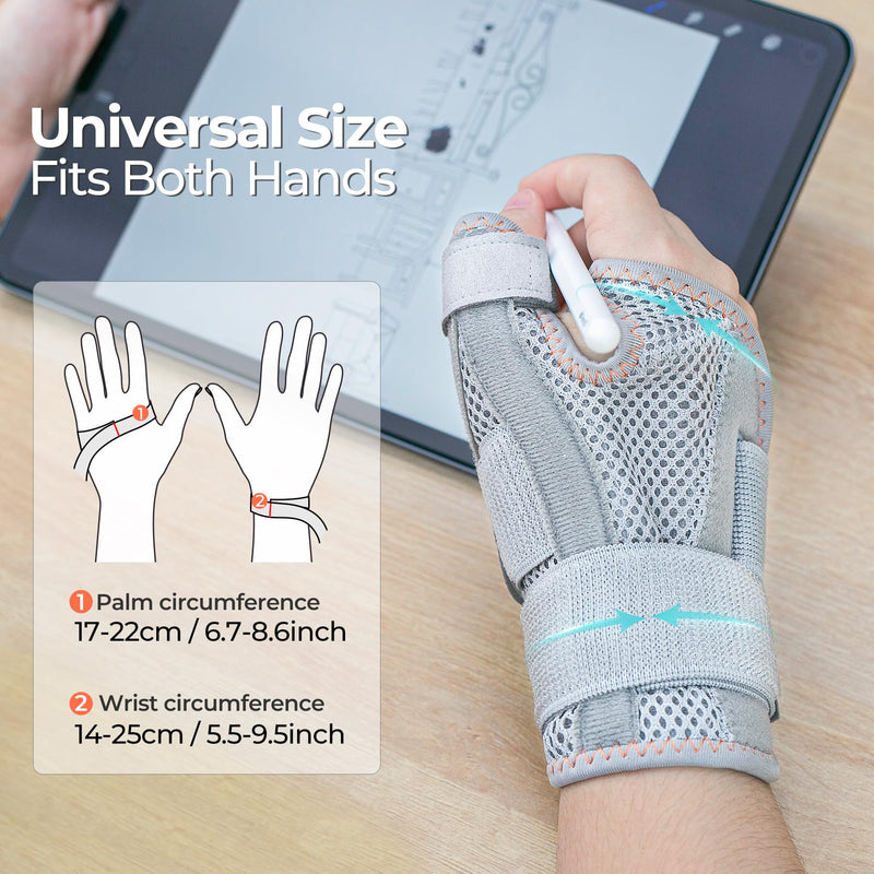 New Upgraded Thumb Spica Splint, Comfortable Thumb Brace for Right & Left Hand, Universal Size Thumb Support for Arthritis, Tenosynovitis, CMC Joint Repetitive Injuries (Grey) Grey