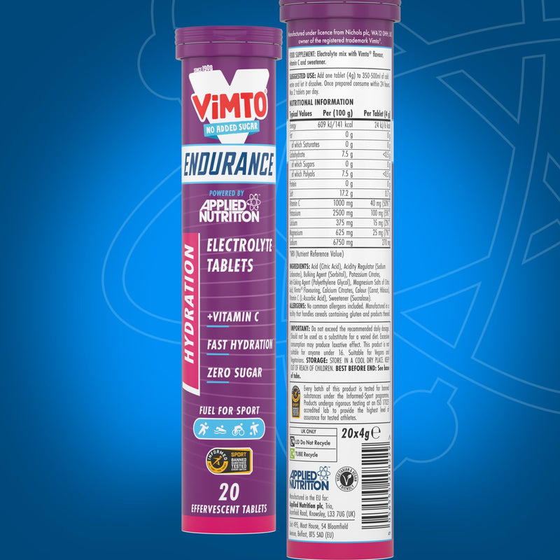 Applied Nutrition Endurance Hydration Electrolyte Tablets - 400mg Electrolytes per Serving – 120 Effervescent Tablets, Sugar Free, Low Calorie, Added Vitamin C Boost Performance – Vimto 120 count (Pack of 1)