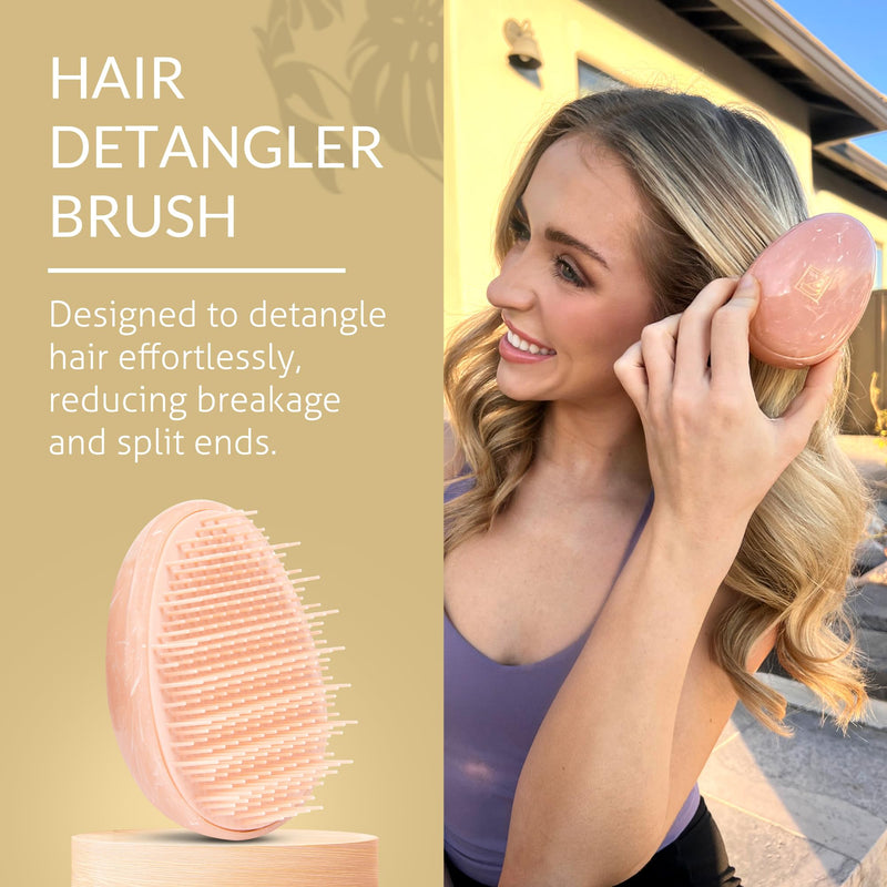 Travel Hairbrush - Mini Hair Detangler for Women Teens Kids - Sensory Scalp Massager - Small Portable Comb - Thick, Curly, Straight, Wet, Dry - Compact Detangler - Purse Essentials Rose Quartz