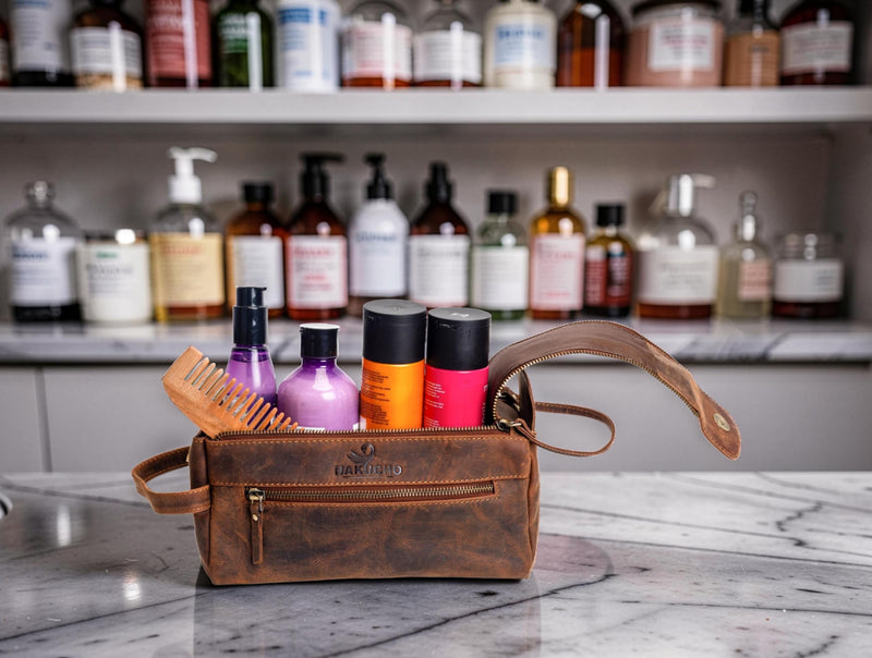 Full Grain Leather Toiletry Bag for Men & Women – Water-Resistant Travel Shaving Kit Organizer with YKK Zipper, Spacious Bathroom Grooming & Cosmetic Storage Case, Dopp kits (Tan Brown) Tan brown 1