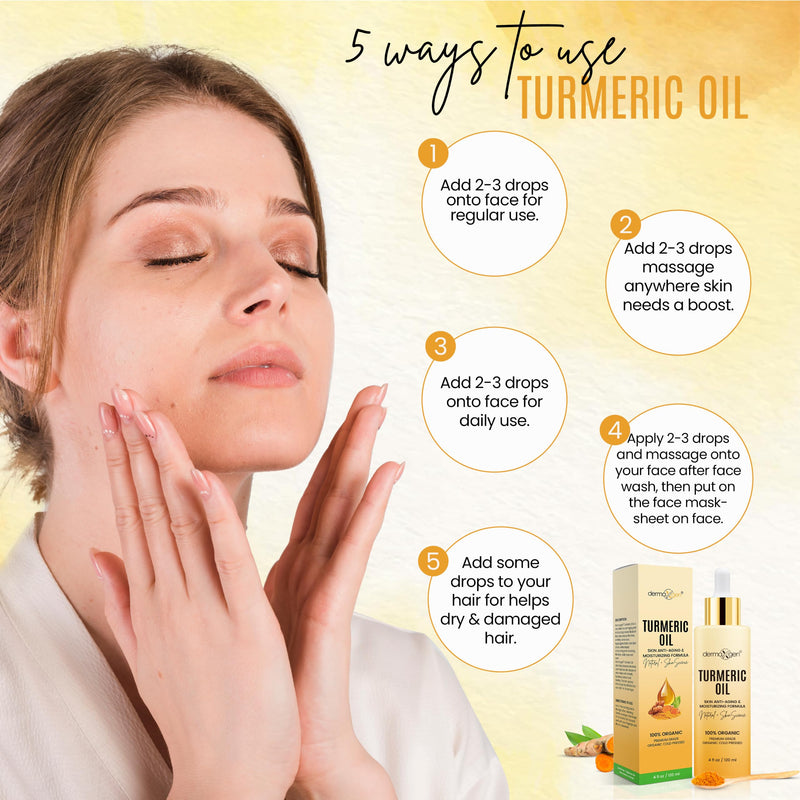 Organic Turmeric Oil for Skin Lightening - Turmeric Face Oil for Dark Spots, Anti-Aging & Hydrating Dry Skin - Glow Moisturizer for Face, Neck & Eyes (4 FL OZ / 60 ML) 4 Fl Oz (Pack of 1)