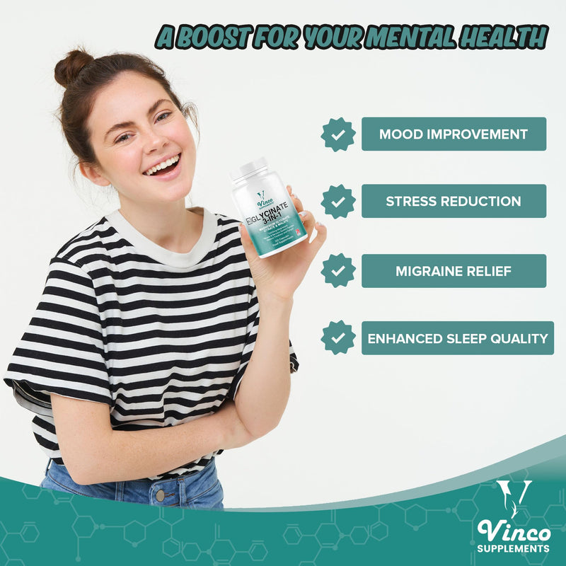 Vinco Magnesium Glycinate 3-in-1 Complex - 2000mg Supplements as Bisglycinate, Citrate & Malate 120 Capsules, Triple High Absorption 420mg Elemental, UK Made