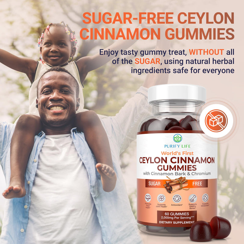 [Australia] - Sugar-Free Ceylon Cinnamon Gummies (2,000mg/Serving) Joint Pain Support Cinnamon Supplement & Brain Health, Vegan, Gluten-Free, Replace Ceylon Cinnamon Capsules, Pills, Powder Extract 60 Chews 