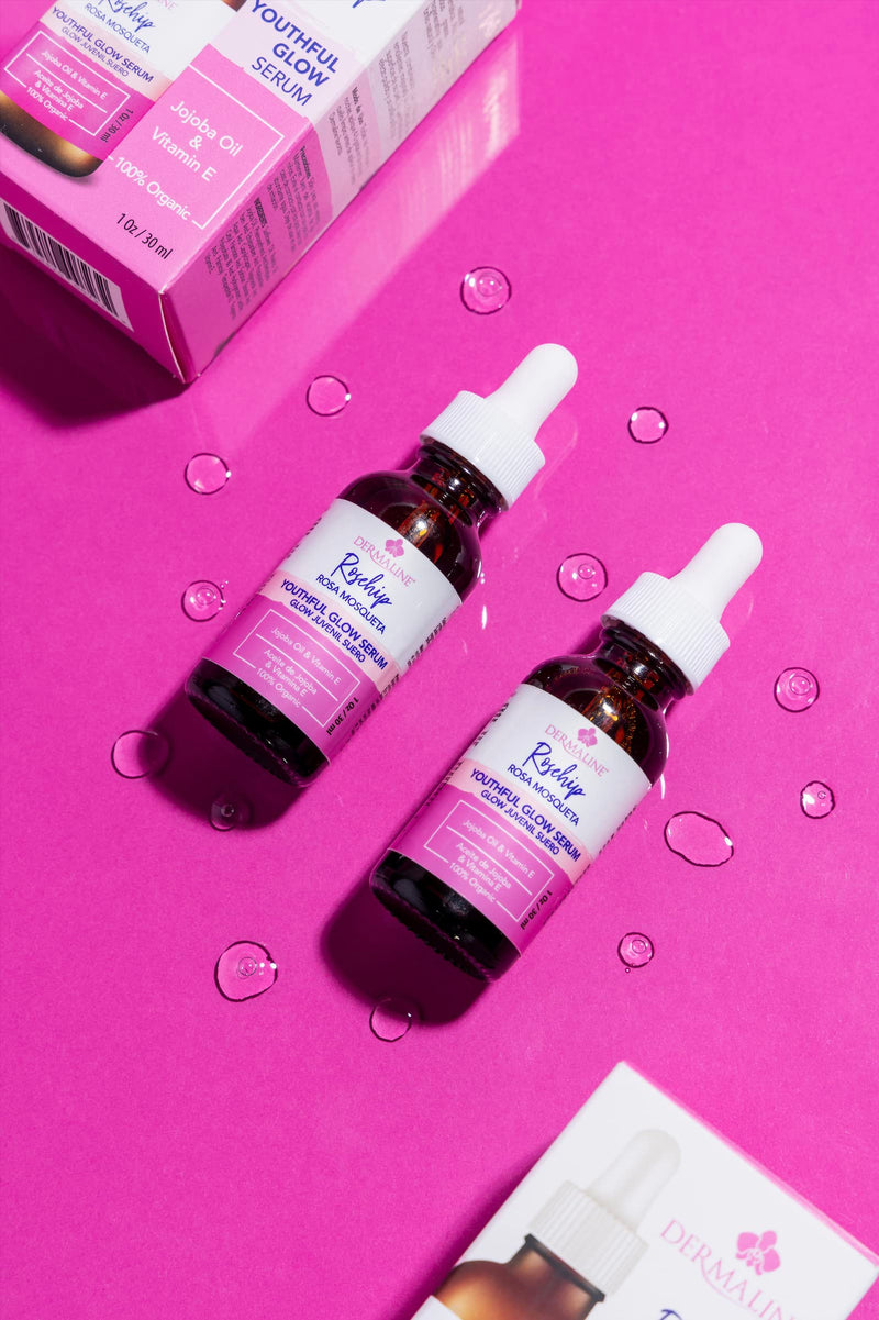 Dermaline Organic Rosa Mosqueta Rosehip Seed Oil Serum with Jojoba Oil & Vitamin E for Natural Glow