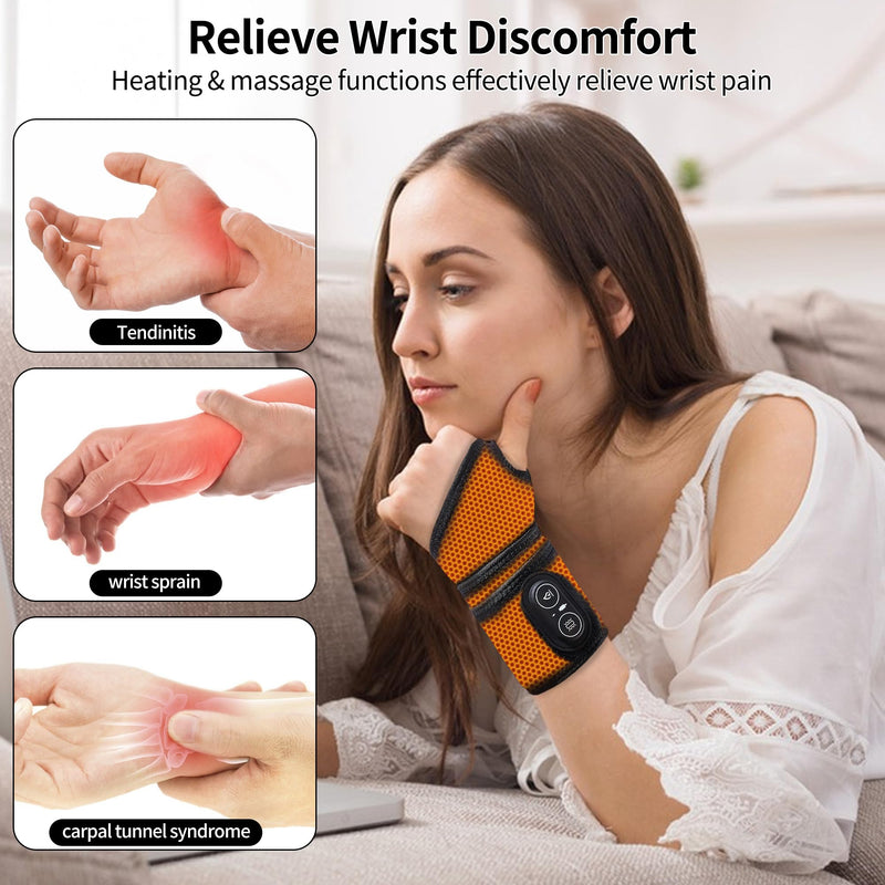 Cordless Wrist Heating Pad with Massage, Wrist Hand Heating Pad for Pain Relief, Heated Wrist Wrap with 3000mAh Battery, Vibration and Adjustable Heat Settings - Left Right Hand S18
