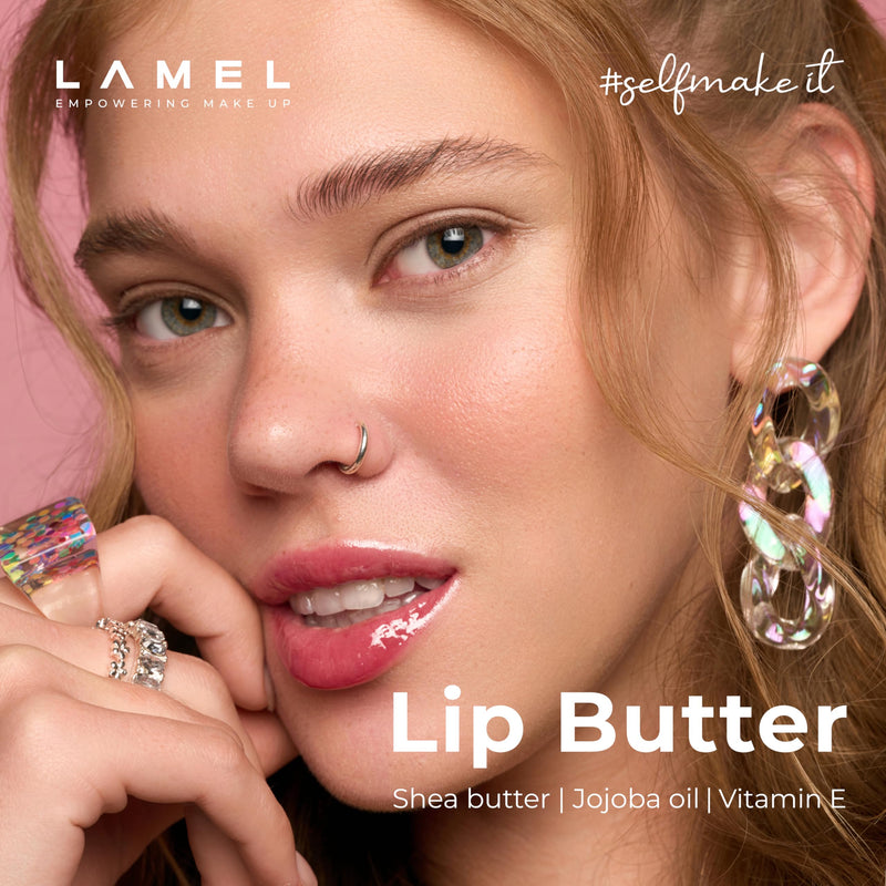 Lamel Nourishing Lip Butter – Lip Balm with Natural Pink Tint (Pinkish) | Hydrating Formula with Cocoa Butter & Vitamin E – Sheer Pink Tint, Moisturizing, Glossy Natural, Non-Sticky – 0.5 fl.oz 01 Pinkish