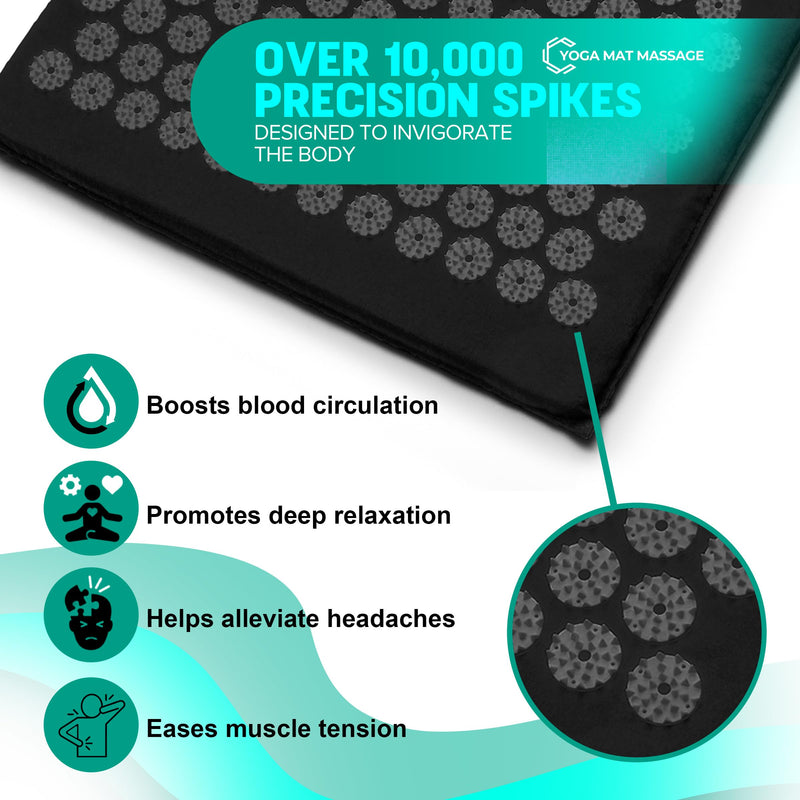 [Australia] - Sivan Health and Fitness Acupressure Mat and Pillow Set - Grounding Mat for Stress, Back & Neck Pain - Acupuncture Point Massage Mat for Muscle Relaxation, Sciatica, & Meditation - Includes Carry Bag Black/Black Large 