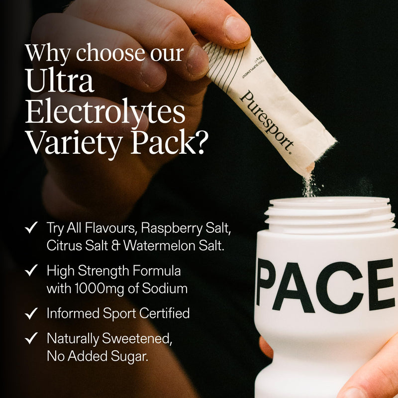 Puresport Ultra Electrolytes Hydration Variety Pack (30 Pack) Watermelon, Citrus & Raspberry Flavours, Sugar-Free, Optimise Hydration & Support Muscles, Travel-Friendly Sachets 30-Pack
