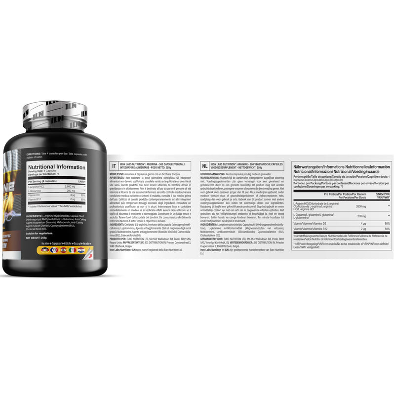 L Arginine Capsules - 2600mg L-Arginine Supplement with Added L-Glutamine, Vitamin B12 & D3 - Nitric Oxide Supplements for Men & Women - 300 Vegetarian Capsules 300 count (Pack of 1)