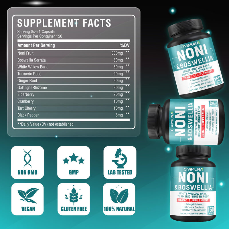 [Australia] - Noni Extract Capsules with Noni, Boswellia, White Willow Bark and More - 150 Capsules for 5 Months Supply 