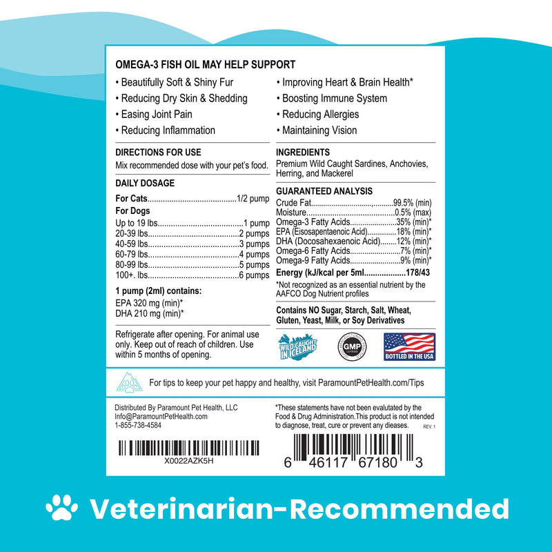 Omega 3 Fish Oil for Dogs and Cats | Premium Quality Omega 3 Supplement for Dogs and Cats (16 Ounce) 16 Ounce - PawsPlanet Australia