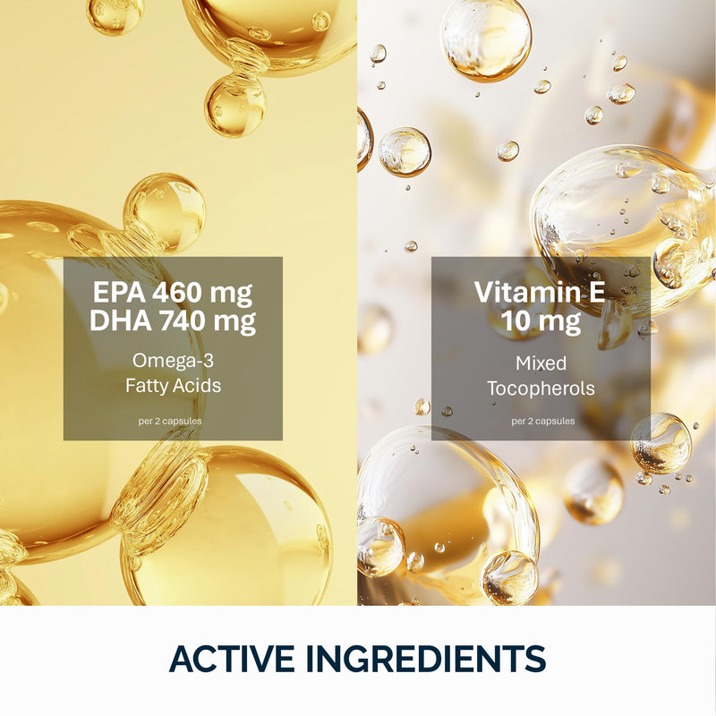 NFO Strong DHA Omega 3 – 90 Capsules | High DHA Norwegian Fish Oil in Triglyceride Form | with EPA and Vitamin E
