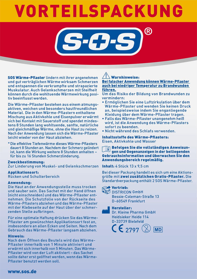 [Australia] - SOS heat plasters (4 pieces) - for muscle & joint pain | Heat patches for back, neck & shoulders | Release tension with 8 hours of deep heat 