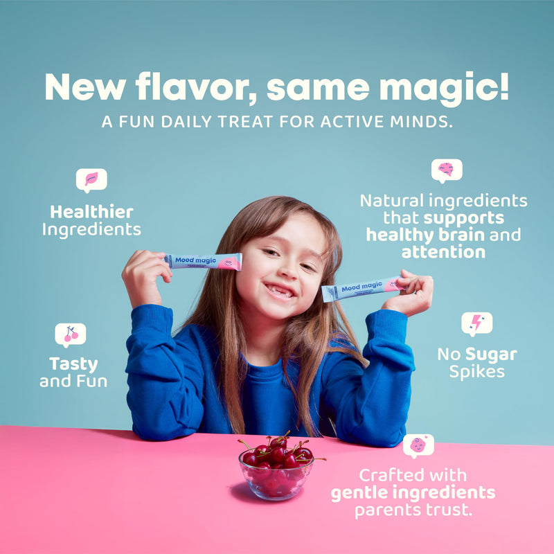 JoySpring Mood Magic Kids Saffron Sticks, Cherry Lime, 25 Ct, 4+ | Magnesium citrate and Vitamin D3 with calming herbs, supports calm and balanced feelings, sugar-free single-serve drink mix 25 Count (Pack of 1)