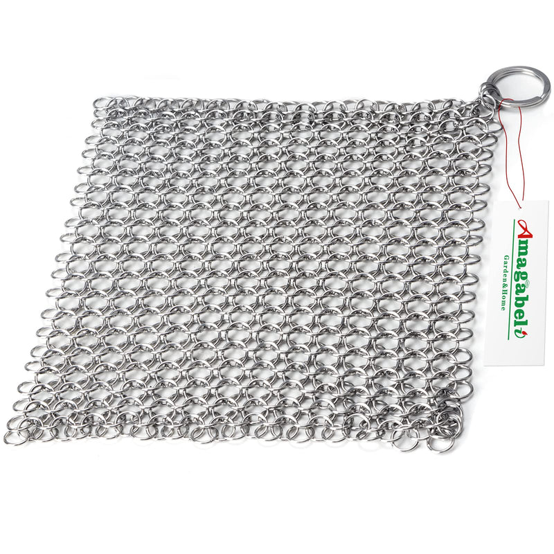 [Australia] - Amagabeli Cast Iron Cleaner 8"x6" Chain mail scrubber 316L Premium Stainless Steel Chainmail Scrubber for cast iron pans Skillet Wok Pot Dutch Ovens Cleaning with Hanging Ring Rectangle 316 CS03 8"x6" 