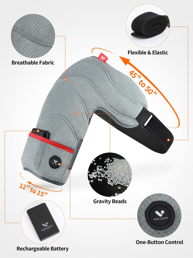 Vofuoti Portable Cordless Shoulder Heating Pad with 7.4V 10000mAh Battery | Heated Shoulder Brace with 3 Heat Settings, Rechargeable Electric Heated Shouldre Wrap Support for Men Women Gray FREE SIZE