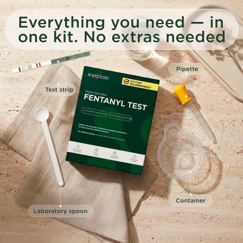 Fentanyl Test Kit for Powder and Pills, 20 ng/mL Strips, 10 Pack | Harm Reduction Made Simple, Measuring Spoon and Pipette Included, Individually Sealed, Clear Results in Minutes at Home 10 Count (Pack of 1)