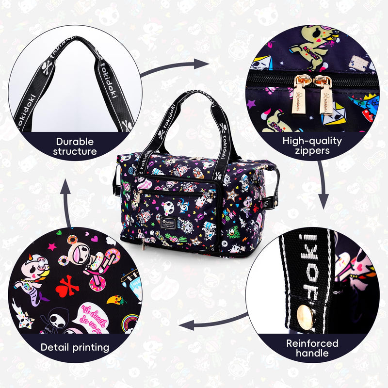 Tokidoki Unicorno 40L Foldable Expandable Travel Duffle Bag, Weekender Overnight Gym Duffel Luggage Carry On Bag for Women Girls
