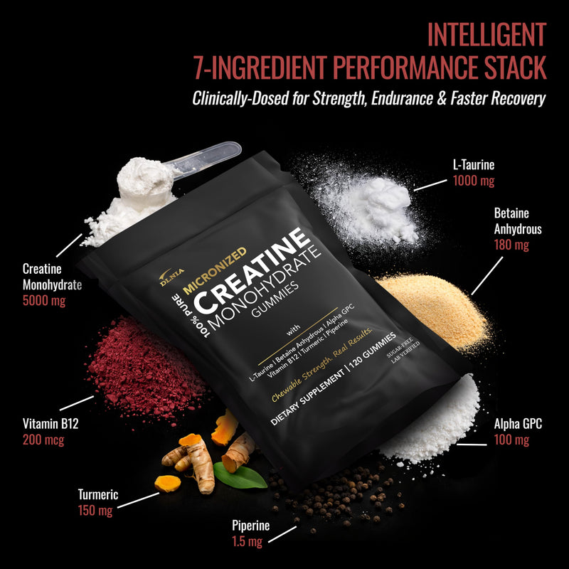 Creatine Monohydrate Gummies for Men & Women - Sugar Free & Vegan Advanced Formula W/L-Taurine + Vitamin B12 - for Muscle Strength, Muscles Builder, Recovery, Energy Boost, Pre-Workout Supplement Blueberry 120 Count (Pack of 1)
