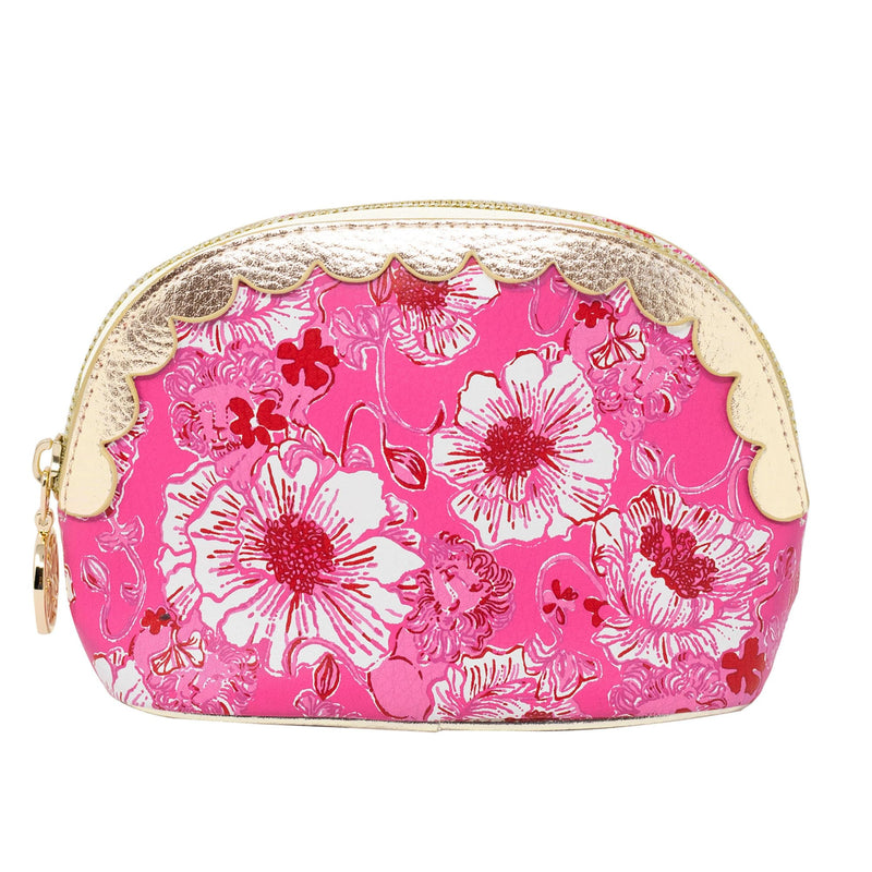 Lilly Pulitzer Vegan Leather Zipper Pouch Set of 2, Large and Small Travel Toiletry Bags with Scallop Edges for Supplies, Makeup or Toiletries (Glowing Garden/Feeling Poppy)