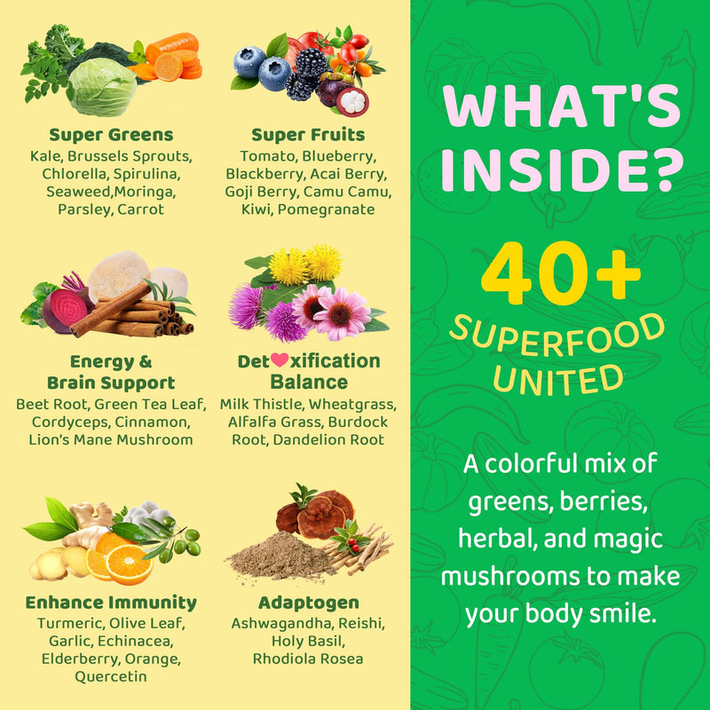 Greens Gummies for Picky Teens & Adults - Greens Superfood Multivitamin Gummies w/ 40+ Fruits & Veggies, Lutein, Enzymes & Fiber, Supergreen Chews for Immunity, Energy, Digestion, Gut & Vision, 1 Pack