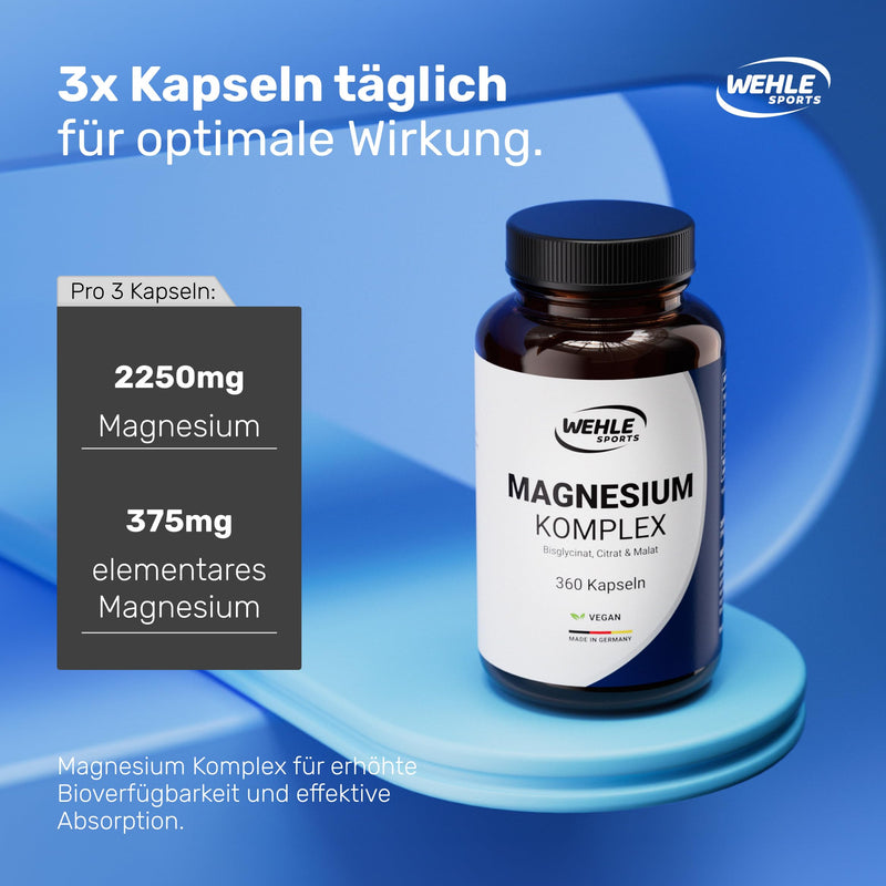 [Australia] - High-dose magnesium 2250 mg magnesium per daily dose - 3-fold complex with: magnesium bisglycinate, magnesium citrate magnesium malate, high-dose, vegan (360 capsules) 360 capsules (savings package) 