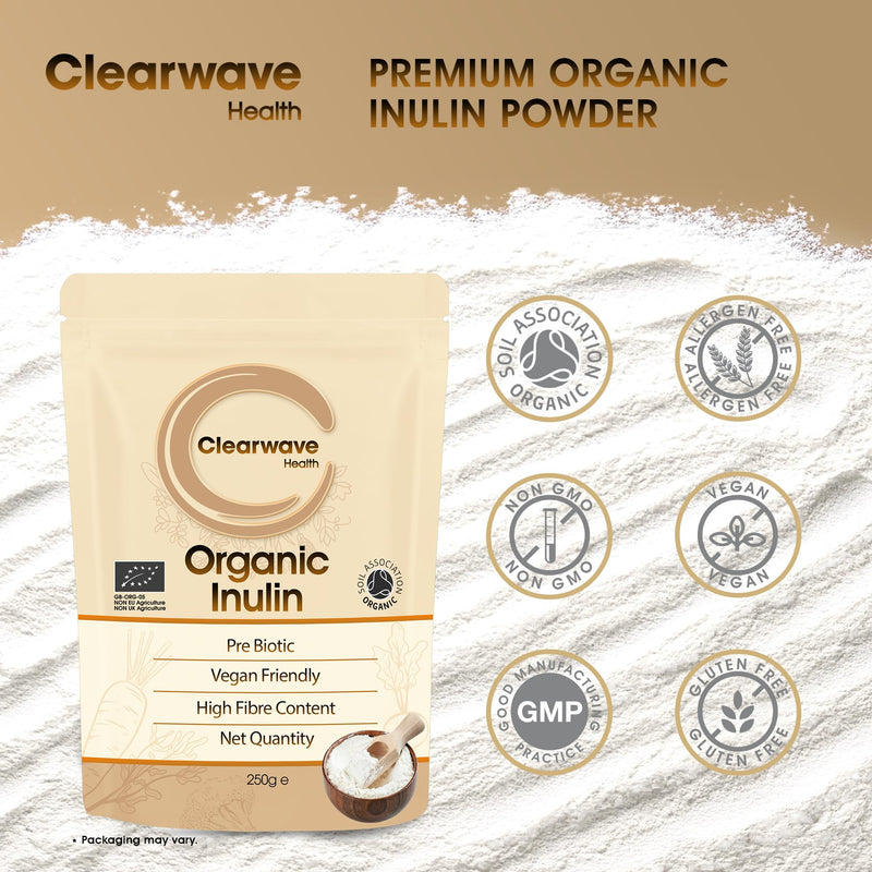 Organic Inulin Powder | 250g | Prebiotic Fiber Powder Supplement | Soluble Fibre Powder for Gut Health & Digestion | by Clearwave Health