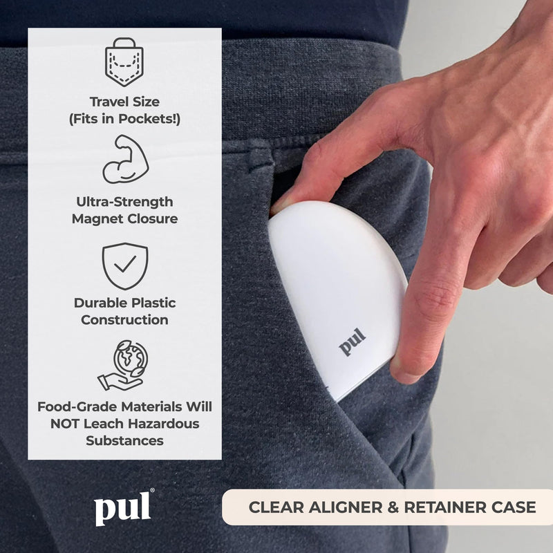 [Australia] - PUL Clear Aligner & Retainer Case ‚Äì for Invisalign, Partial Dentures, Mouth & Night Guards, PUL Removal Tool, Dental Removables ‚Äì Plastic Holder w/Secure Magnet Closure, Sleek & Slim Design ‚Äì Gray 