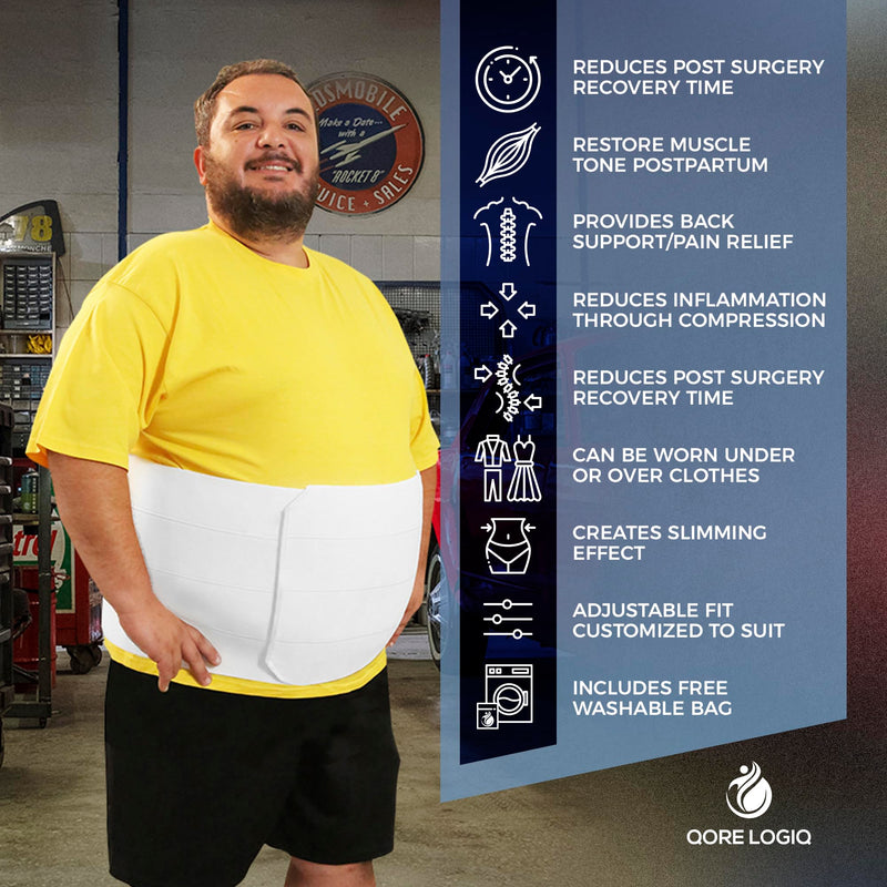 [Australia] - QORE LOGIQ Plus Size Abdominal Binder Post Surgery for larger Men + Women - Postpartum Belly Band - Compression Garment - Hernia Belt For Men + Woman - C Section Belly Binder - Adjustable (12 INCH XXXX-Large 12 INCH 