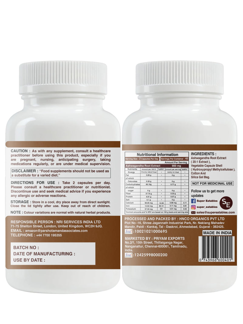 Ashwagandha 450mg Capsules, 90 Vegan Capsules (45 Day Supply), High Strength Ashwagandha Root Extract Supplement, Adaptogenic Herbal Support for Stress, Energy & Daily Wellness, Vegan & Non-GMO