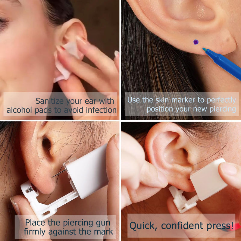 [Australia] - KRFY Ear Piercing Kit Sets, Disposable Stainless Steel Ear Piercing Gun with Preloaded Stud Earrings for Women, Self Pierce Studs Kit Tool, Flat Back Hoop Earrings Cartilage Jewelry Gold Plated/Silver Style 1-Gold 