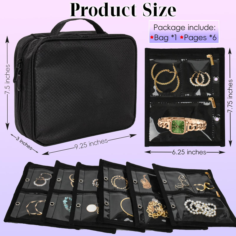 Travel Jewelry Organizer Case with Clear Zipper Velvet Pouch and Transparent Jewelry Storage Book with Small Clear Zippered Pouch