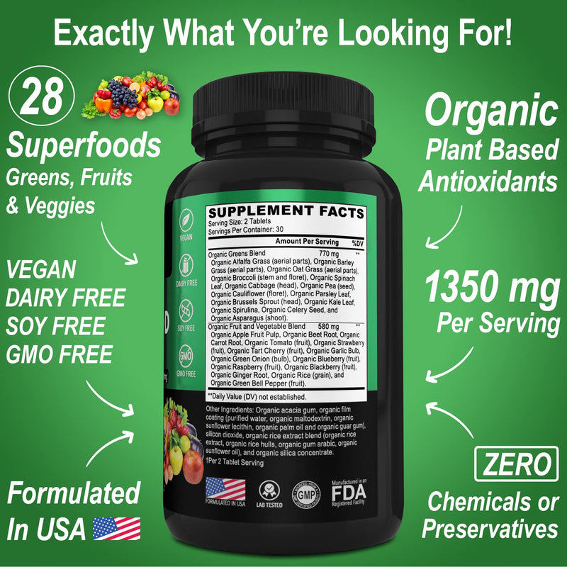 Womens Multivitamin Mineral Supplement- Organic Superfood Greens & Fruit Supplements - Women Energy Vitamin Magnesium & Zinc - Daily Super Food Fruits and Green Veggies Tablets Plus Vegetable Foods