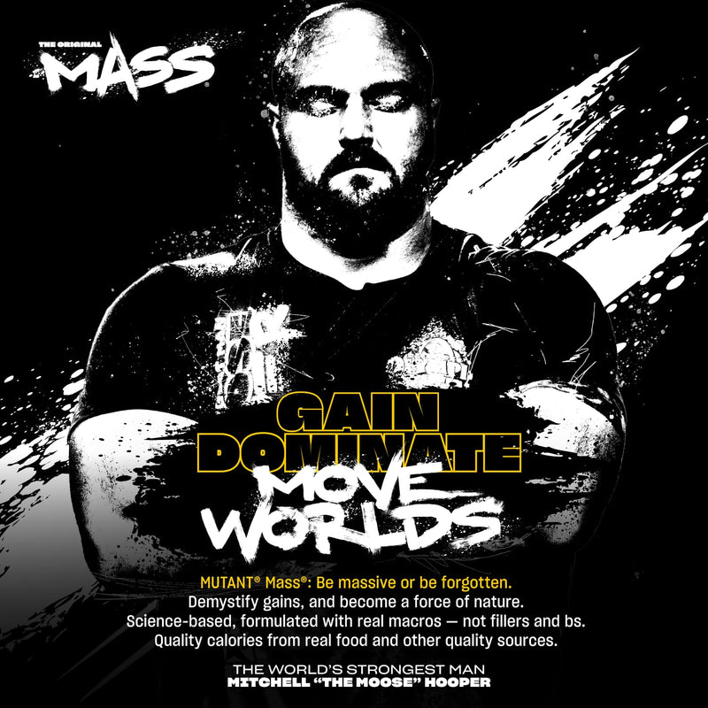 MUTANT Mass | Muscle Mass Gainer | 1100 Calories, 56g Protein, Whole Food Carbs, BCAAs, and Glutamine | Ultimate Hardcore Weight Gainer Shake | (2270g) | (Strawberry Banana)