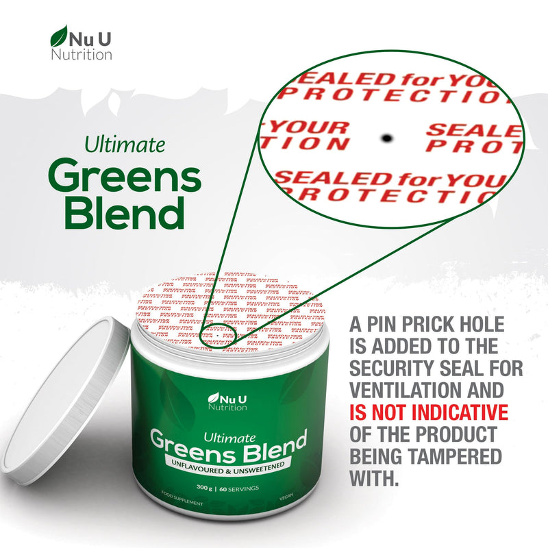Nu U Nutrition - Greens Powder 300g - 17 Superfood Ingredients - 60 Servings - Unflavoured, Unsweetened - Ultimate Greens Blend with Maca, Beetroot & Inulin - 100% Vegan - Made in the UK