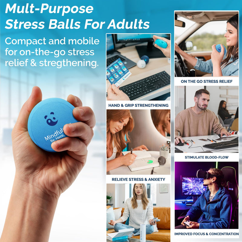 [Australia] - Mind & Body Stress Balls for Adults - Triple Density Squeeze Balls for Hand Therapy & Grip Strengthening - Stress & Anxiety Relief - Physical Therapy Support - Soft, Medium, Hard Gel Core Mindfuless - Sea Breeze, Ocean Blue, Cloud 