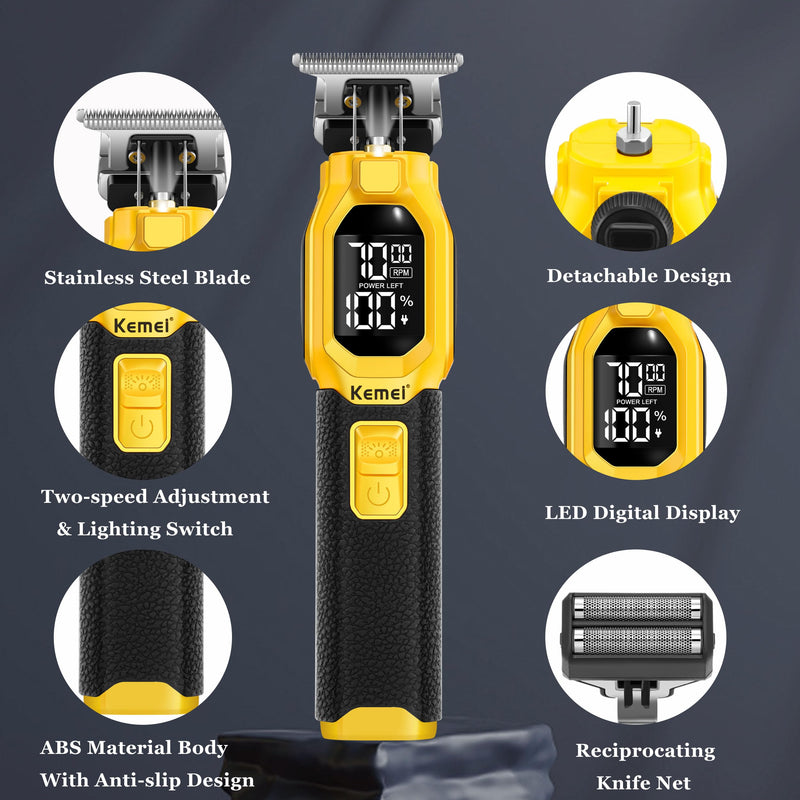 [Australia] - KEMEI 1878 Beard Trimmer for Men, 3 in 1 Hair Clippers, Shavers for Men, Cordless Nose Hair Trimmer with Removable Head, LED Display 