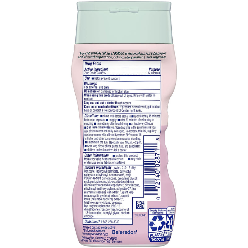 [Australia] - Coppertone Pure and Simple Baby Sunscreen SPF 50 Lotion, Zinc Oxide Mineral Sunscreen for Babies, Tear Free, Water Resistant, Broad Spectrum SPF 50 Sunscreen, 6 Fl Oz Bottle 