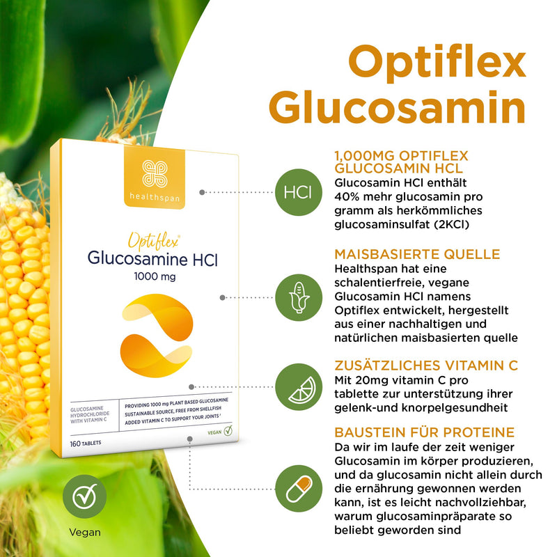 [Australia] - Healthspan Optiflex Glucosamine 1,000 mg | Support for healthy joints and improved mobility | Highly effective formula with vitamin C to promote joint health | Vegan | 160 tablets 