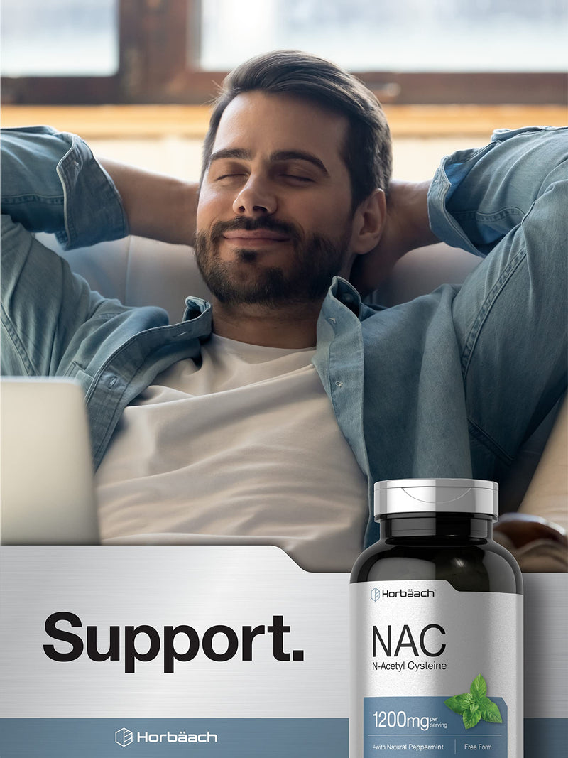 Horbäach NAC N-Acetyl Cysteine Supplement 1200mg | 250 Capsules | with Natural Peppermint | Non-GMO, Gluten Free 250 Count (Pack of 1)